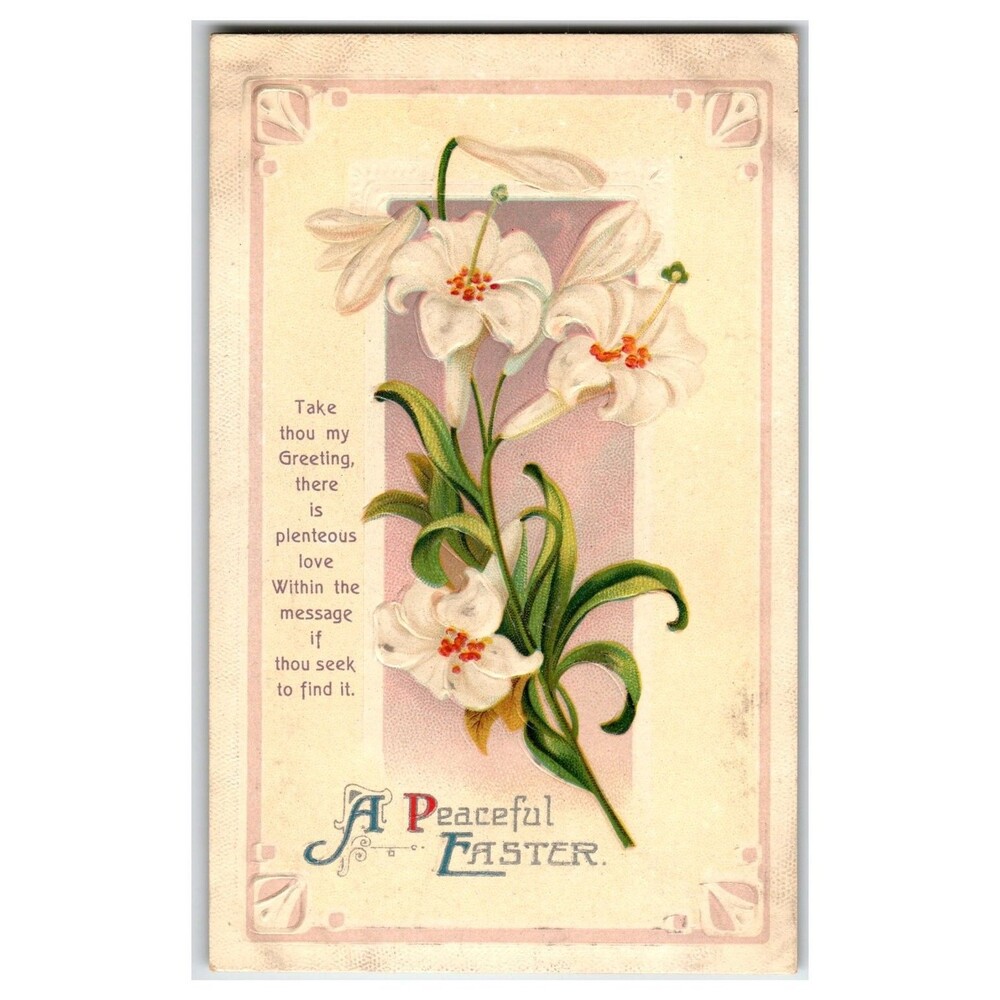 Vintage Embossed Easter Lilies Postcard Germany International Art Co
